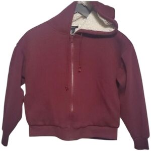 Forever 21 Jacket Mens Size Small  Burgundy Sherpa-Lined Hoodie Zippered